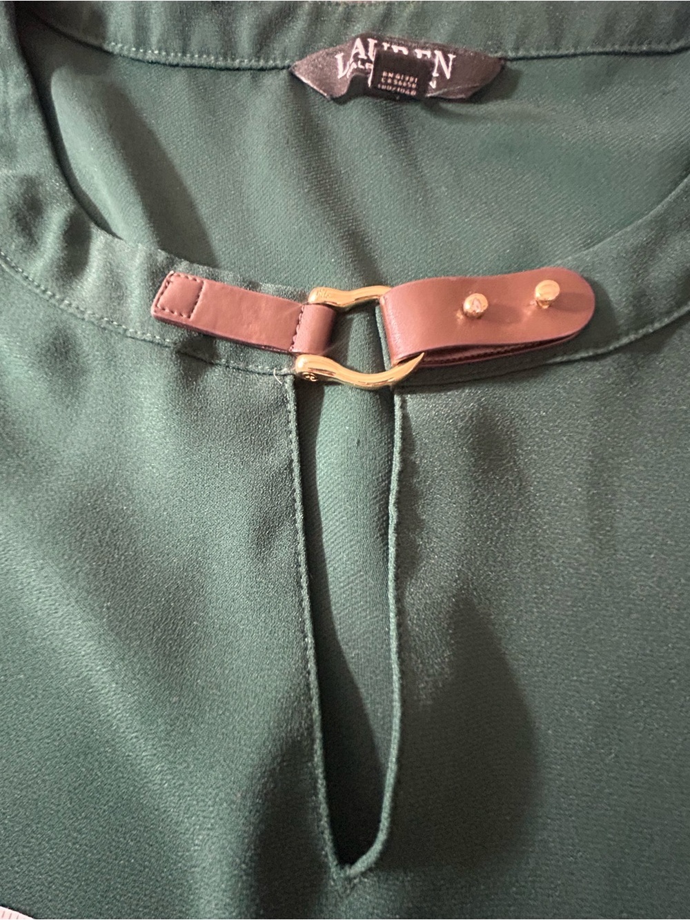 Lauren Ralph Lauren Women’s 2X Hunter Green Buckle Keyhole Blouse Long Sleeve - Picture 7 of 8